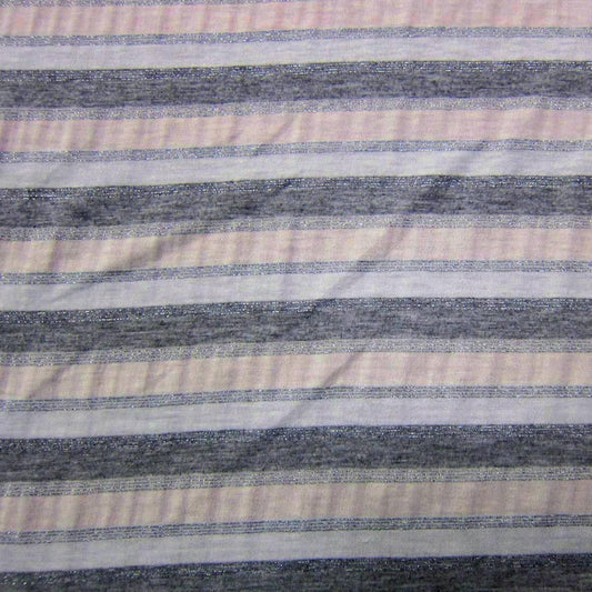 Peach and Gray Sparkle Stripes on Natural Cotton Jersey Fabric - Nature's Fabrics