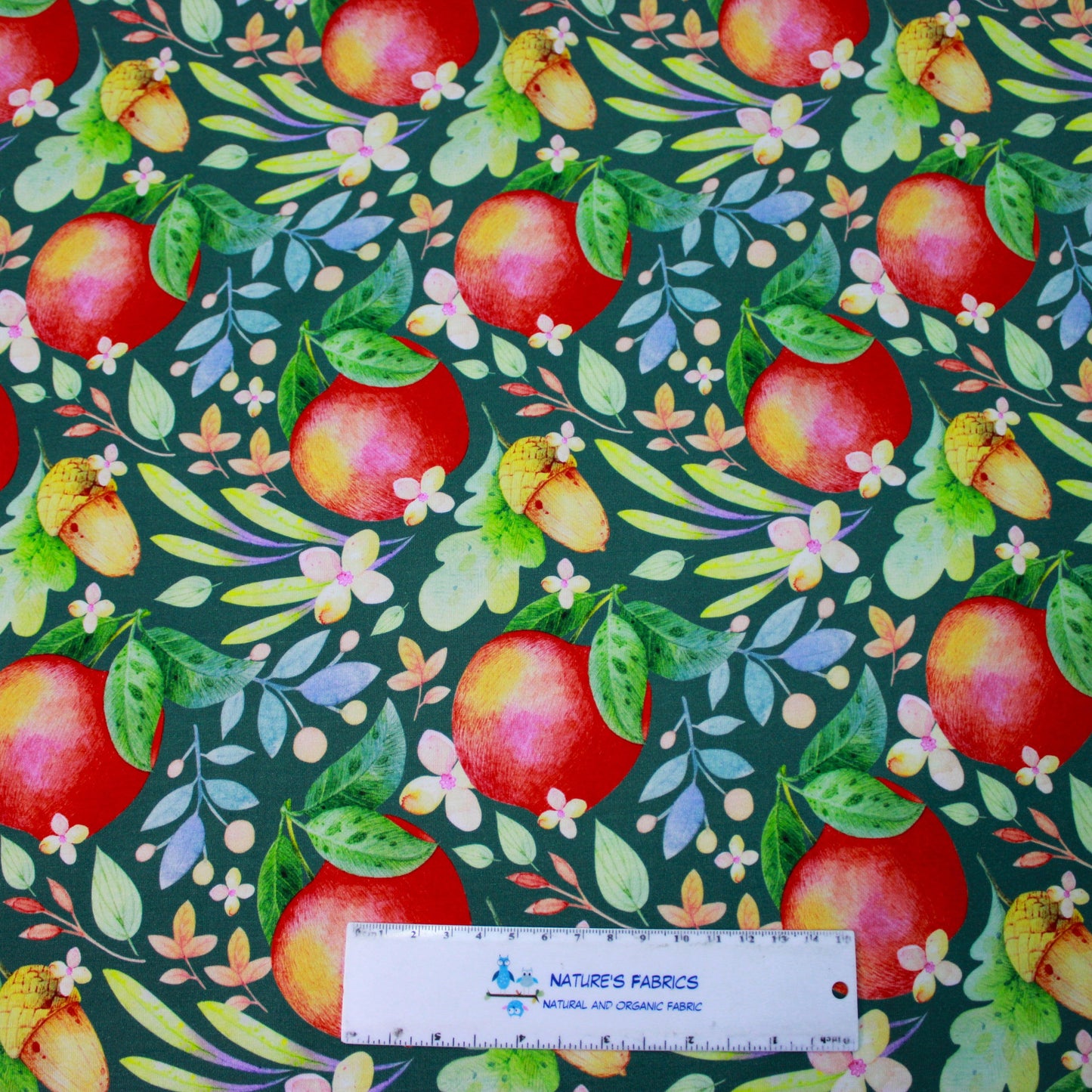 Peaches on Green Bamboo/Spandex Jersey Fabric - Nature's Fabrics