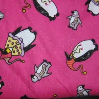 Penguins on Pink Cotton Interlock