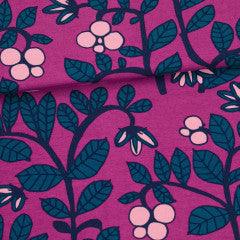 Petrol Lingonberry on Purple Organic Cotton/Spandex Jersey Fabric - Nature's Fabrics