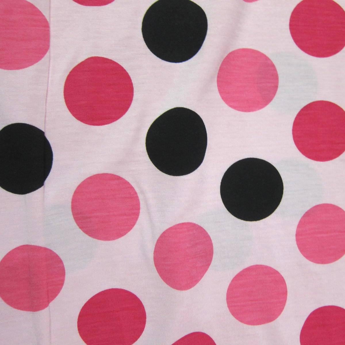 Pink and Black 2" Dots on Pink Cotton Jersey Fabric - Nature's Fabrics