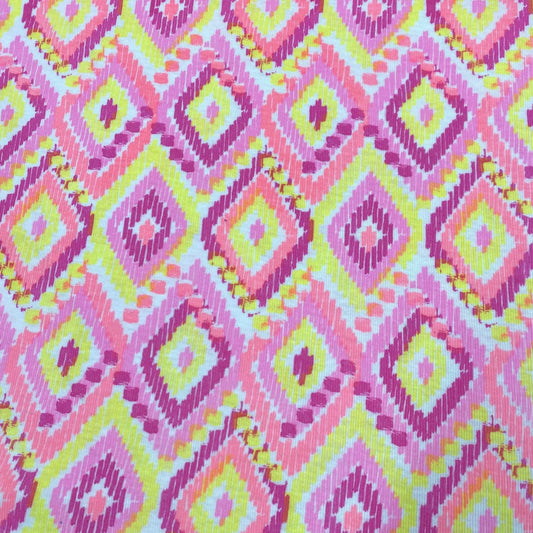 Pink and Coral Diamonds on Cotton Jersey Fabric - Nature's Fabrics