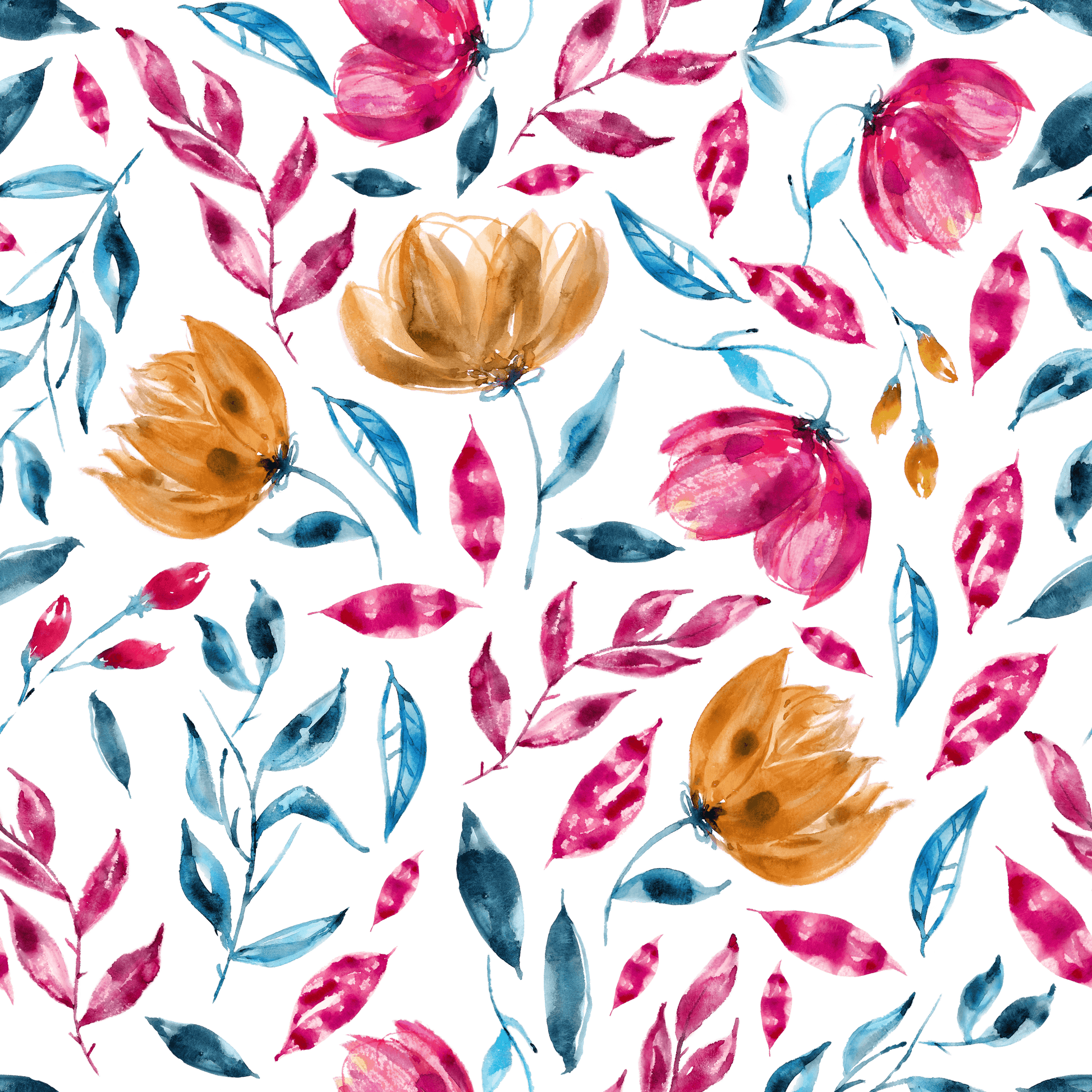 Pink and Gold Flowers on Bamboo Stretch French Terry Fabric - Nature's Fabrics