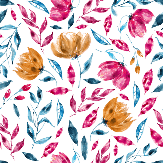 Pink and Gold Flowers on Bamboo Stretch French Terry Fabric - Nature's Fabrics
