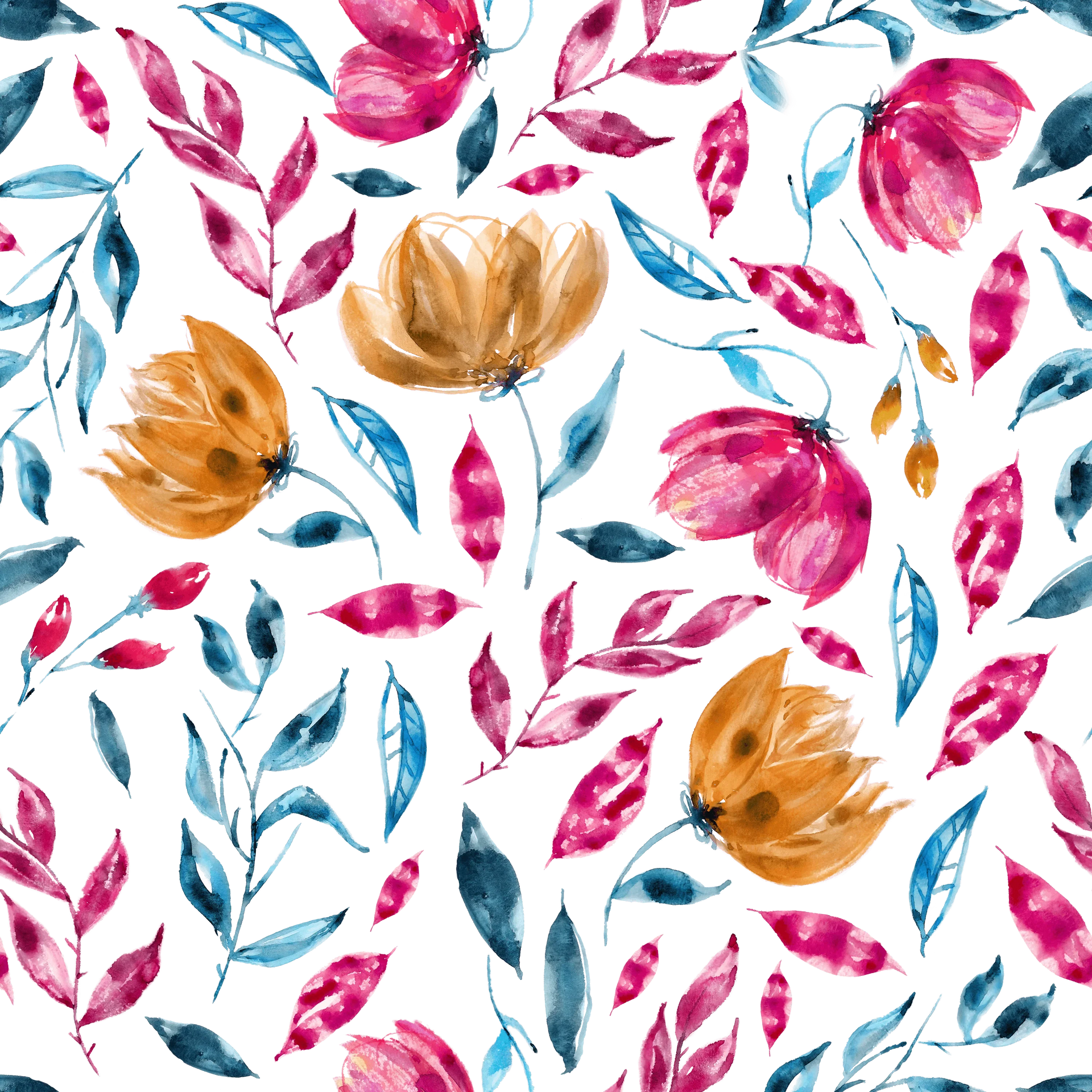 Pink and Gold Flowers on Bamboo Stretch French Terry Fabric