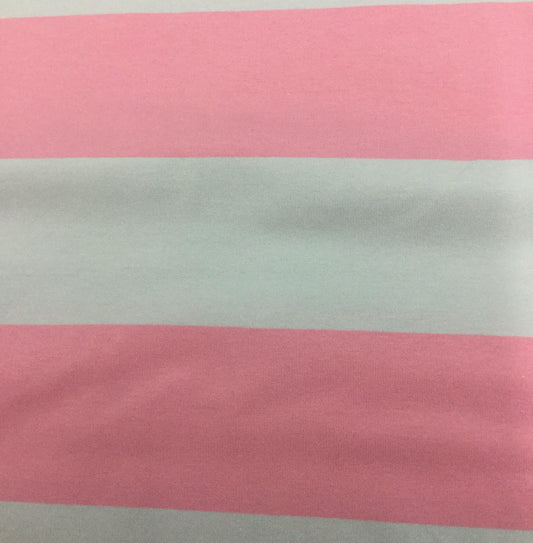 Pink and Gray 3 1/2" Stripes on Organic Cotton/Spandex Jersey Fabric - Nature's Fabrics