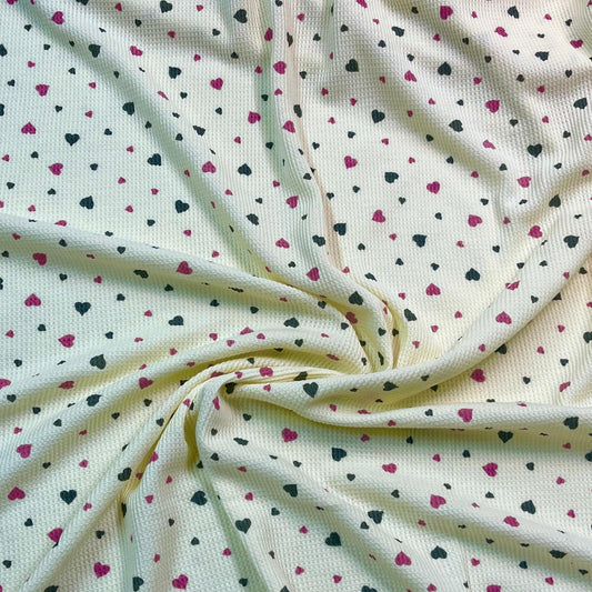 Pink and Green Hearts on Natural Cotton Thermal Fabric - Nature's Fabrics