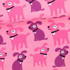 Pink and Purple Sesse Dogs on Pink Organic Cotton/Spandex French Terry Fabric - Nature's Fabrics