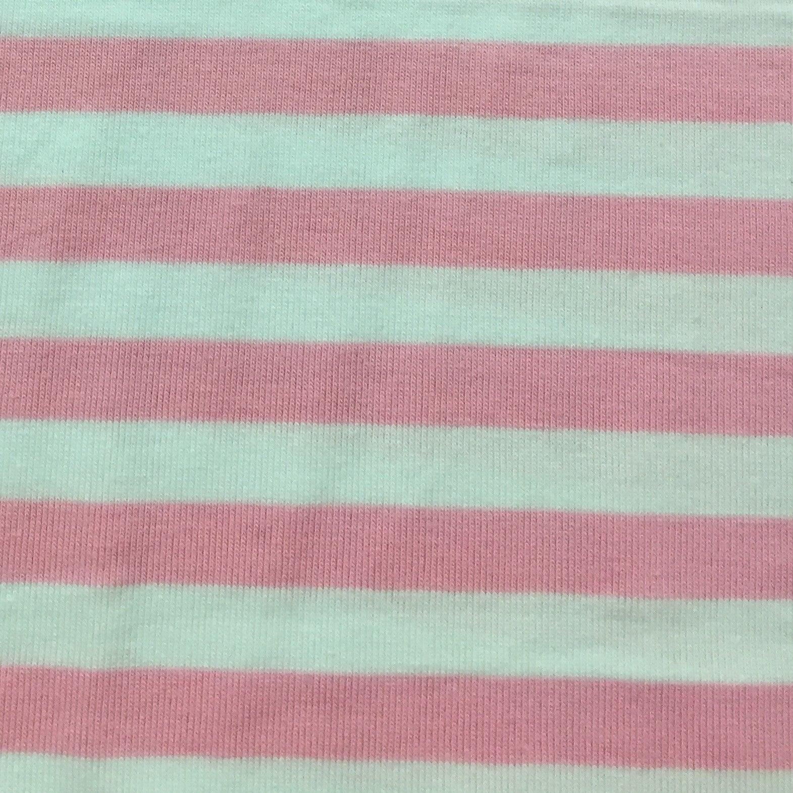 Pink and White 3/8" Stripes on Cotton/Spandex Jersey Fabric - Nature's Fabrics