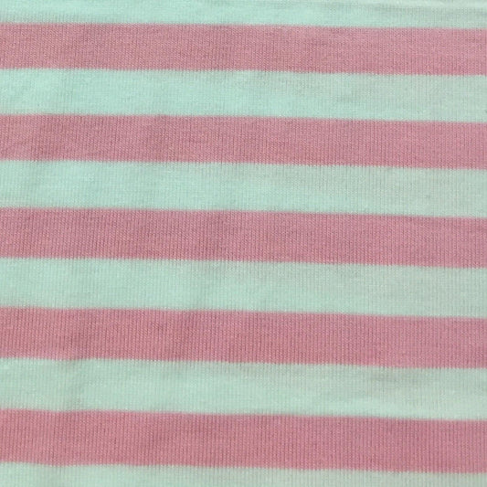 Pink and White 3/8" Stripes on Cotton/Spandex Jersey Fabric - Nature's Fabrics
