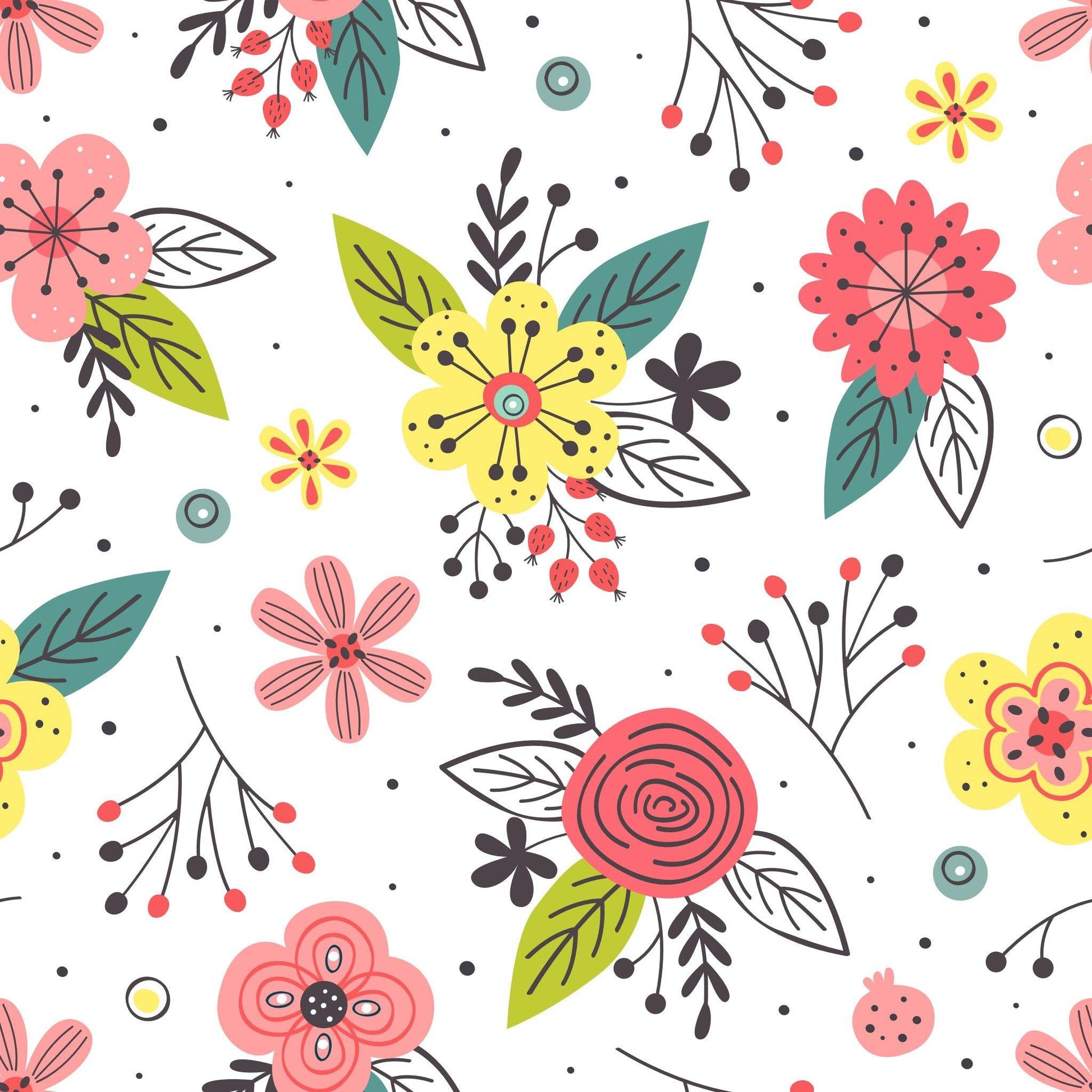 Pink and Yellow Flowers on Bamboo Stretch French Terry Fabric - Nature's Fabrics