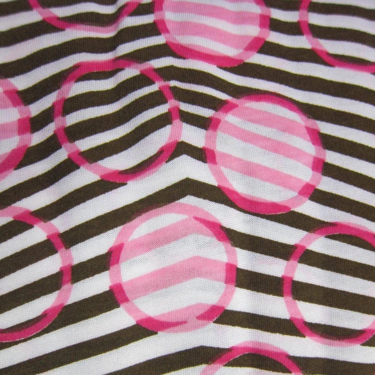 Pink Circles on Brown Chevron Cotton Jersey Fabric - Nature's Fabrics