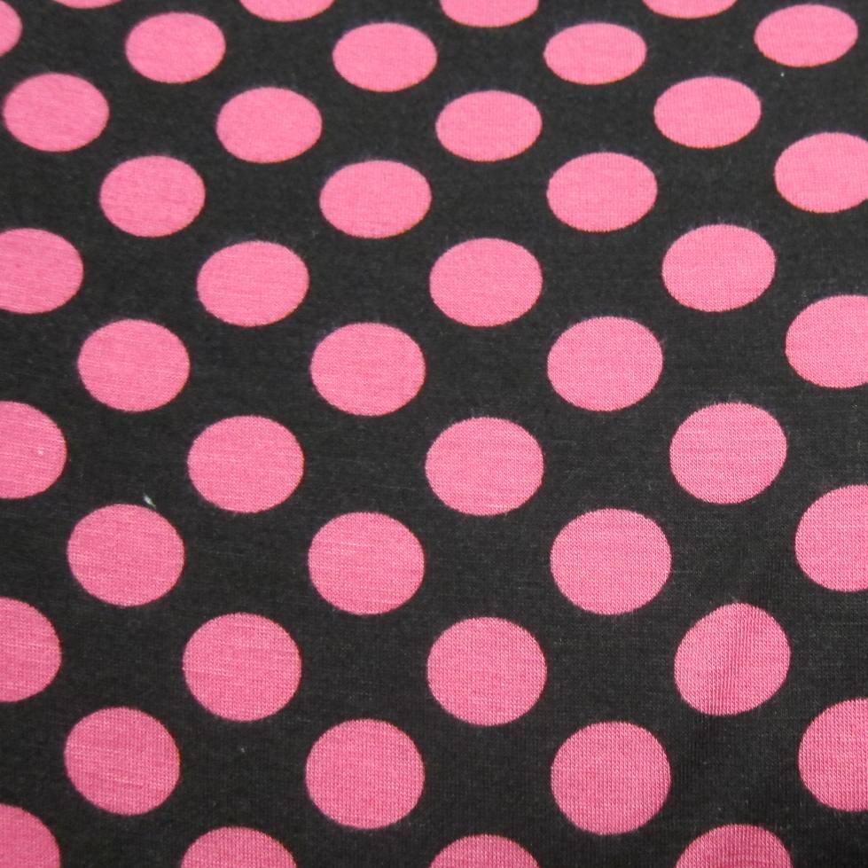 Pink Dots on Black Cotton/Poly Jersey