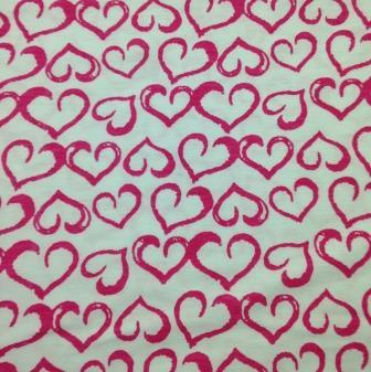 Pink Hearts on White Cotton Poly Jersey