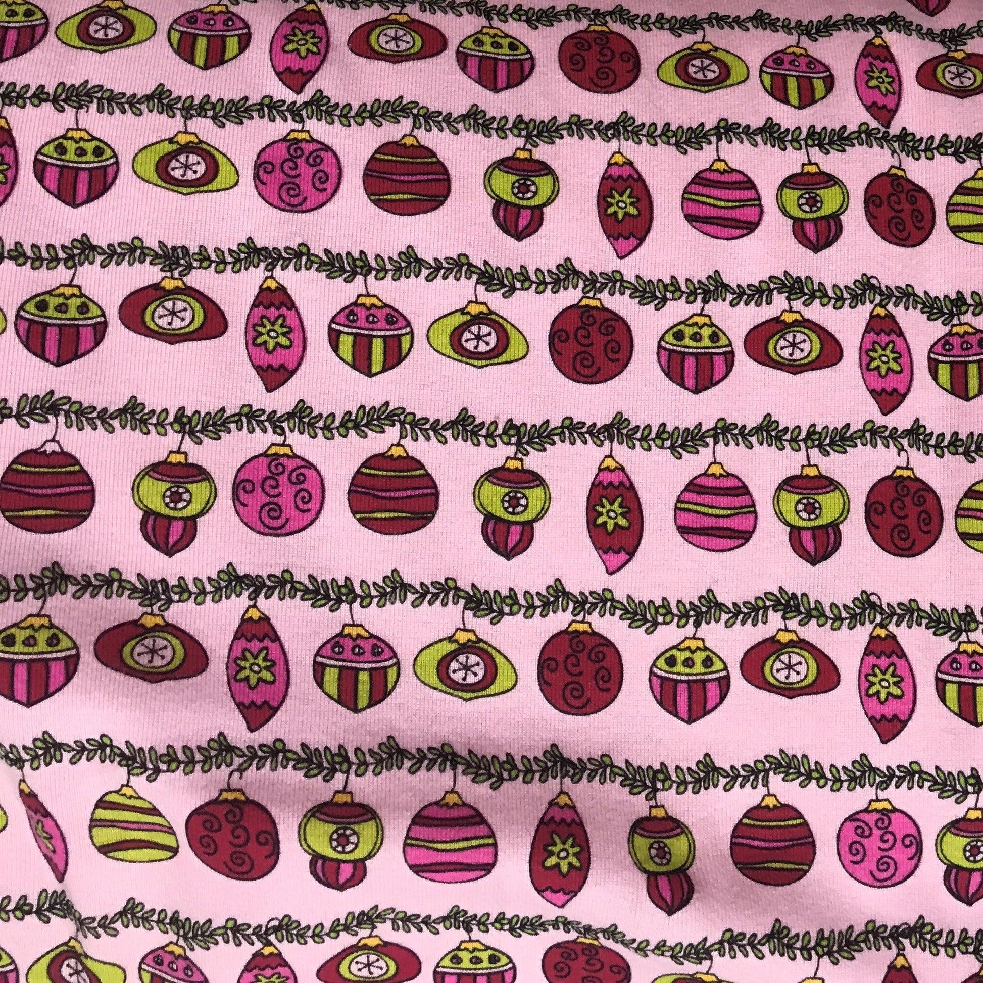 Pink Ornaments on Pink Cotton Rib Knit Fabric - Nature's Fabrics