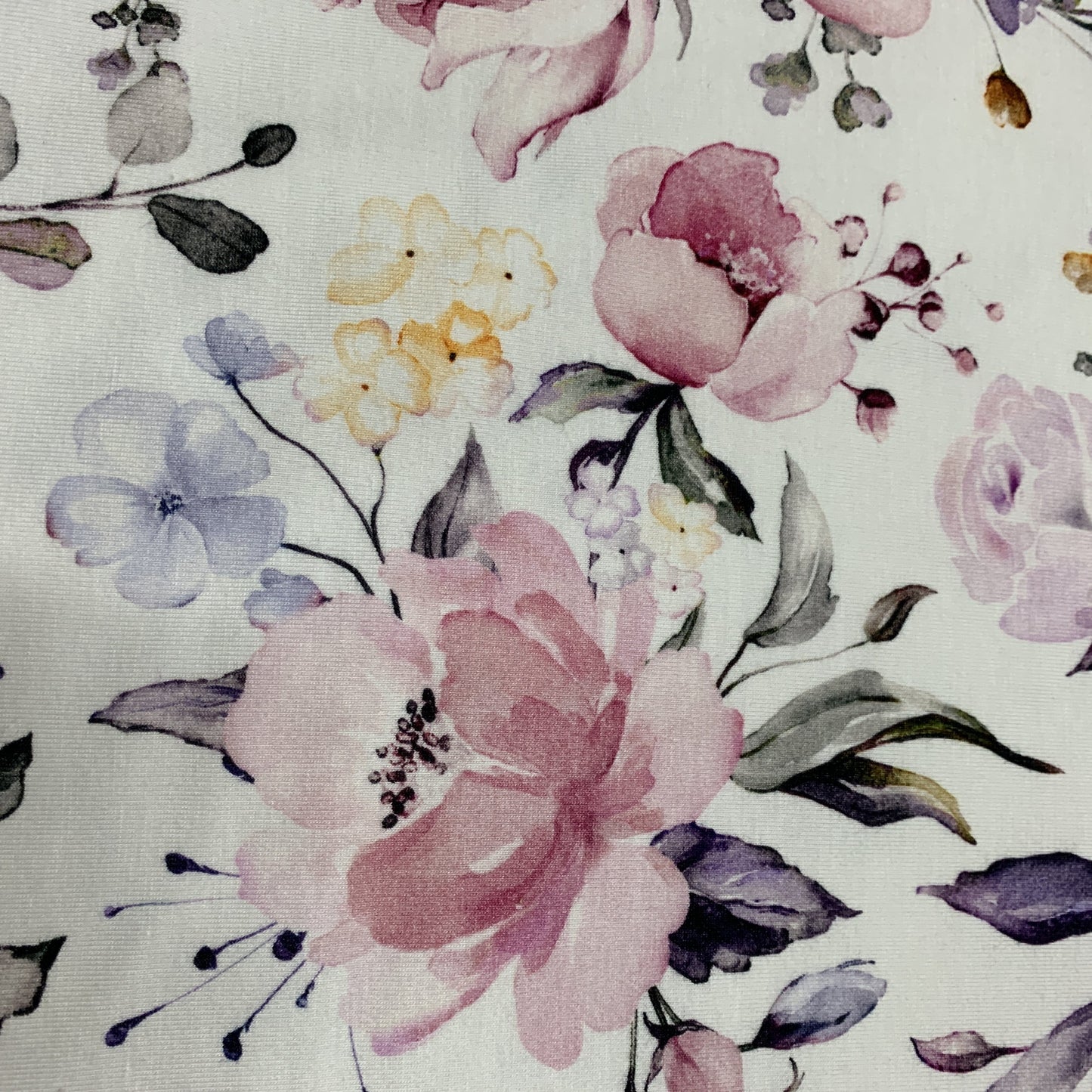 Pink Roses on White Bamboo/Spandex Jersey - Nature's Fabrics