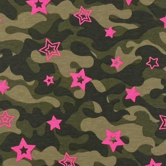 Pink Stars Camo on Cotton Jersey Fabric - Nature's Fabrics