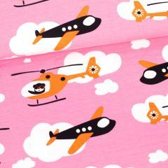 Propeller on Pink Organic Cotton/Spandex Jersey Fabric - Nature's Fabrics