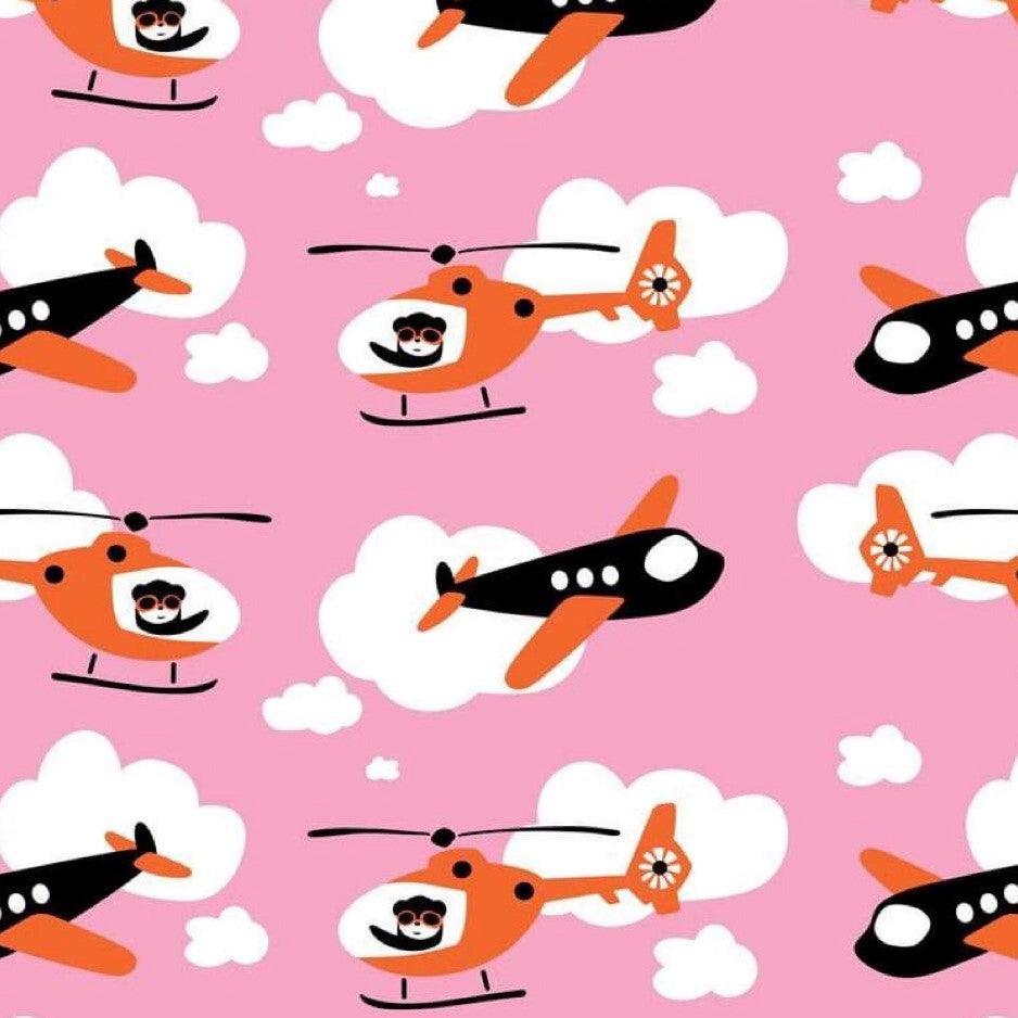Propeller on Pink Organic Cotton/Spandex Jersey Fabric - Nature's Fabrics