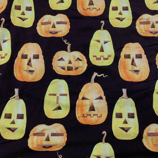 Pumpkin Rows on Brown Bamboo/Spandex Jersey Fabric - Nature's Fabrics
