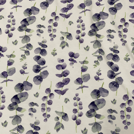 Purple and Green Eucalyptus on 1 mil PUL Fabric- Made in the USA - Nature's Fabrics