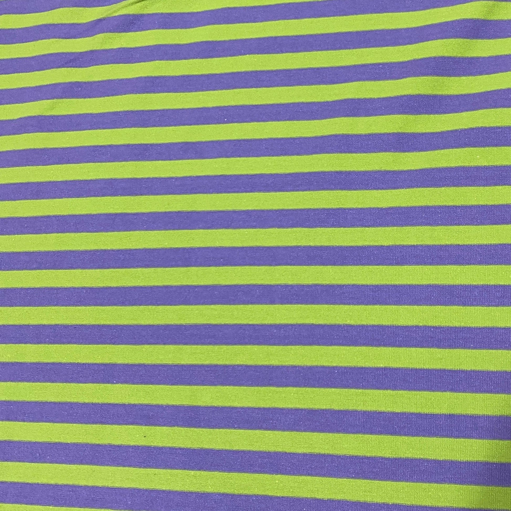 Purple and Lime 3/8" Stripes on Cotton/Spandex Jersey Fabric - Nature's Fabrics