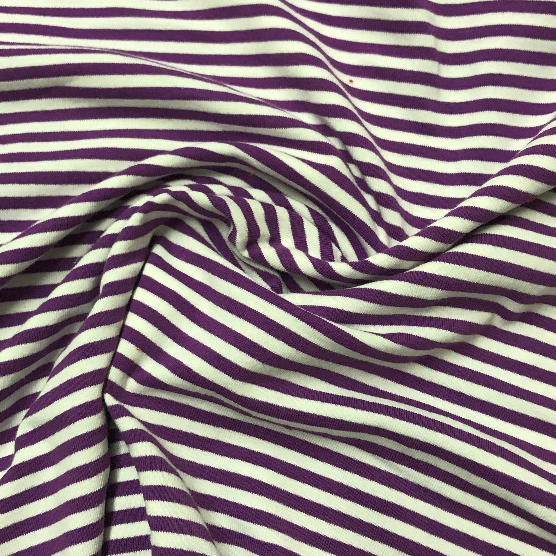 Purple and White 1/8" Stripes on Cotton/Spandex Jersey