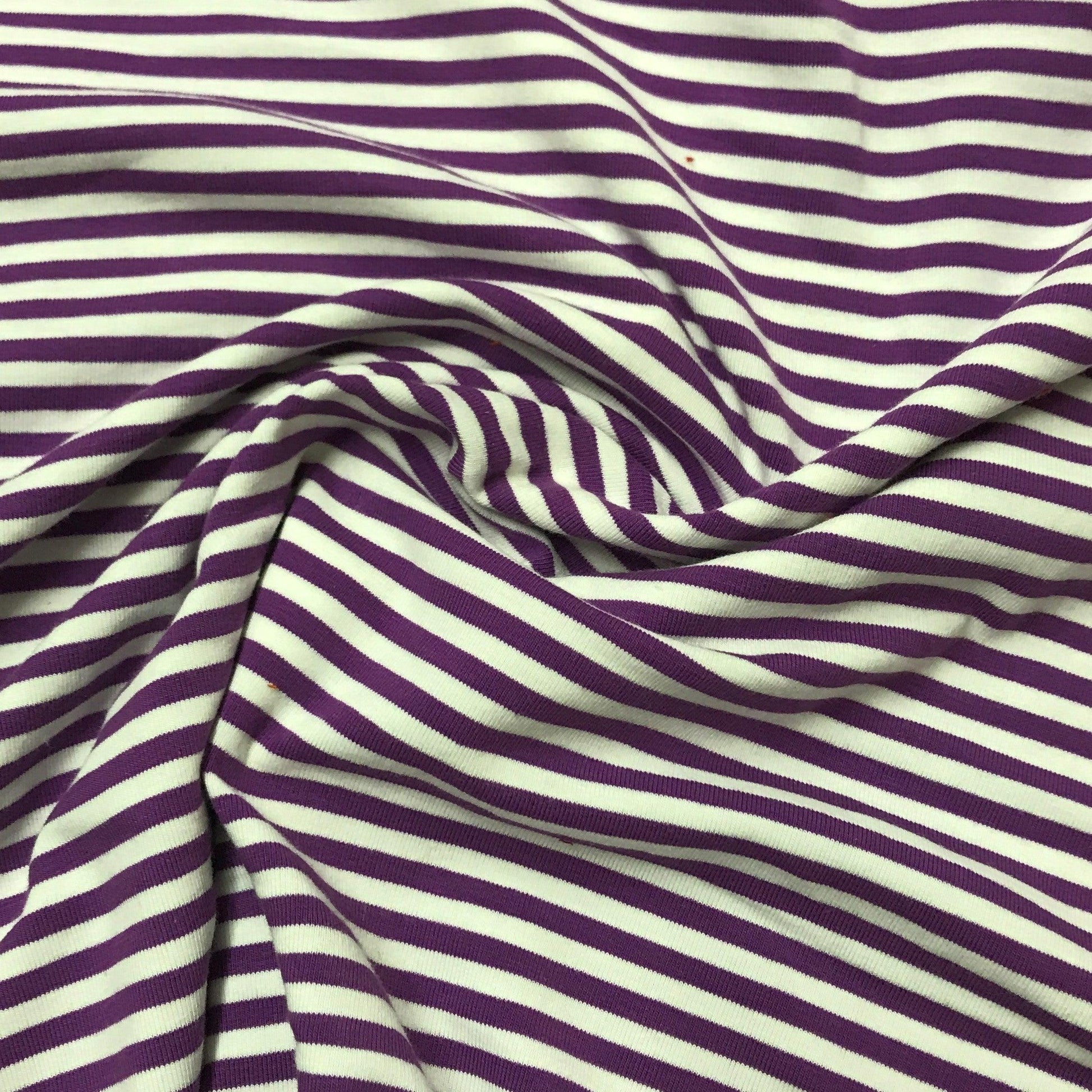 Purple and White 1/8" Stripes on Cotton/Spandex Jersey Fabric - Nature's Fabrics