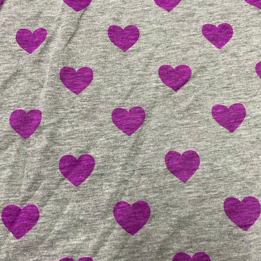 Purple Hearts on Gray Cotton Jersey Fabric - Nature's Fabrics