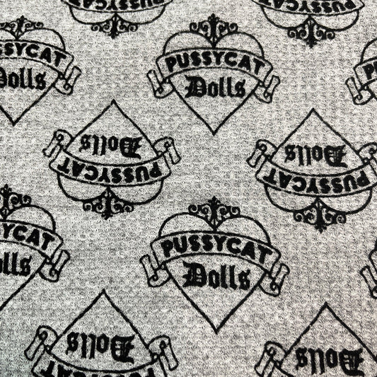 Pussycat Dolls on Gray Cotton Thermal Fabric - Nature's Fabrics