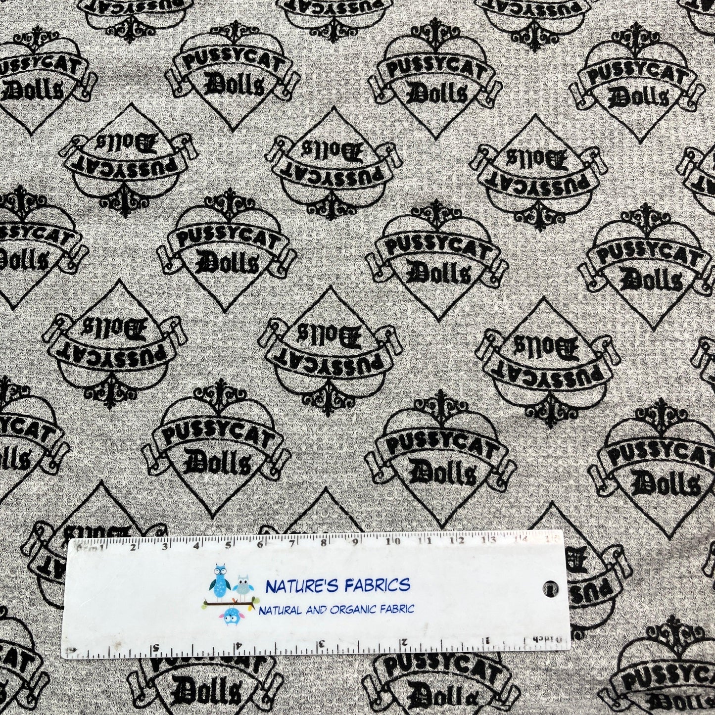 Pussycat Dolls on Gray Cotton Waffle Thermal Fabric - Nature's Fabrics