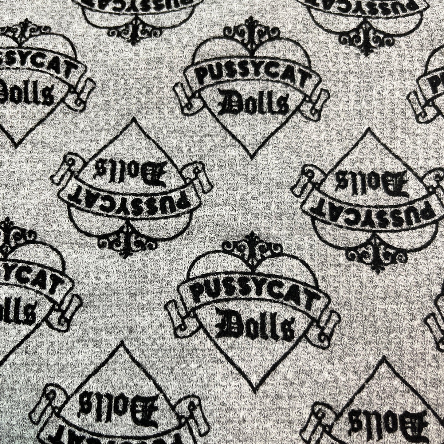 Pussycat Dolls on Gray Cotton Waffle Thermal Fabric - Nature's Fabrics