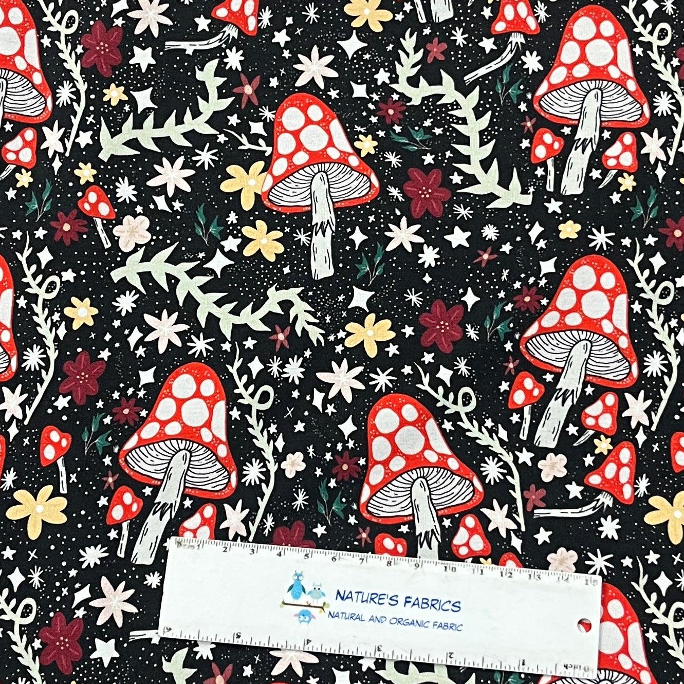 Rad Mushrooms on Bamboo/Spandex Jersey Fabric - Nature's Fabrics