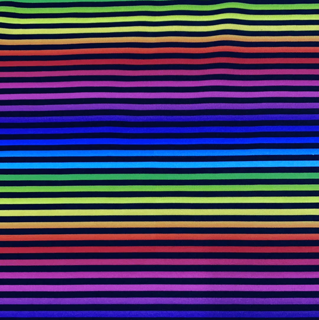 Rainbow and Black Stripes on 1 mil PUL Fabric - Made in the USA - Nature's Fabrics