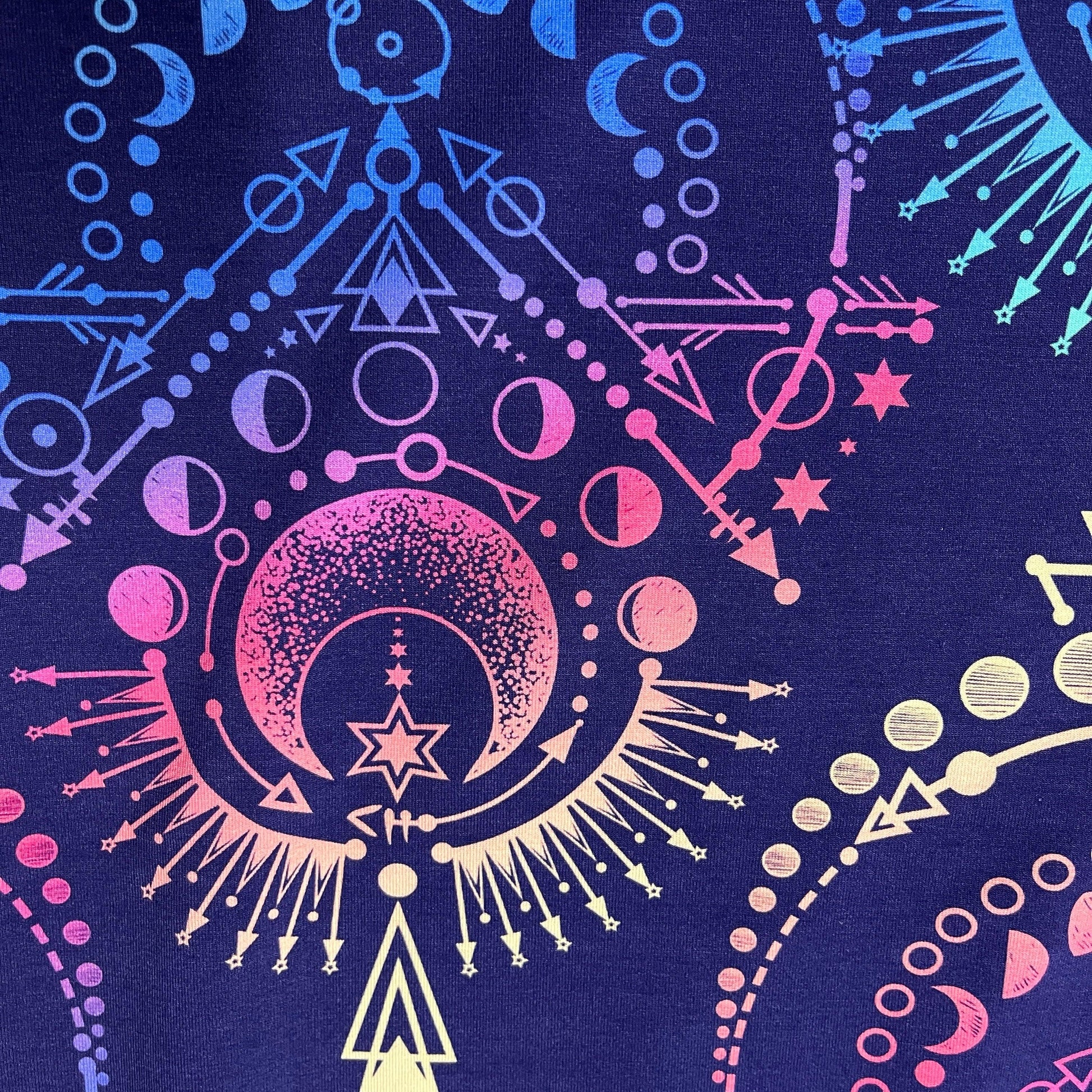 Rainbow Moon Phases on Bamboo/Spandex Jersey Fabric - Nature's Fabrics