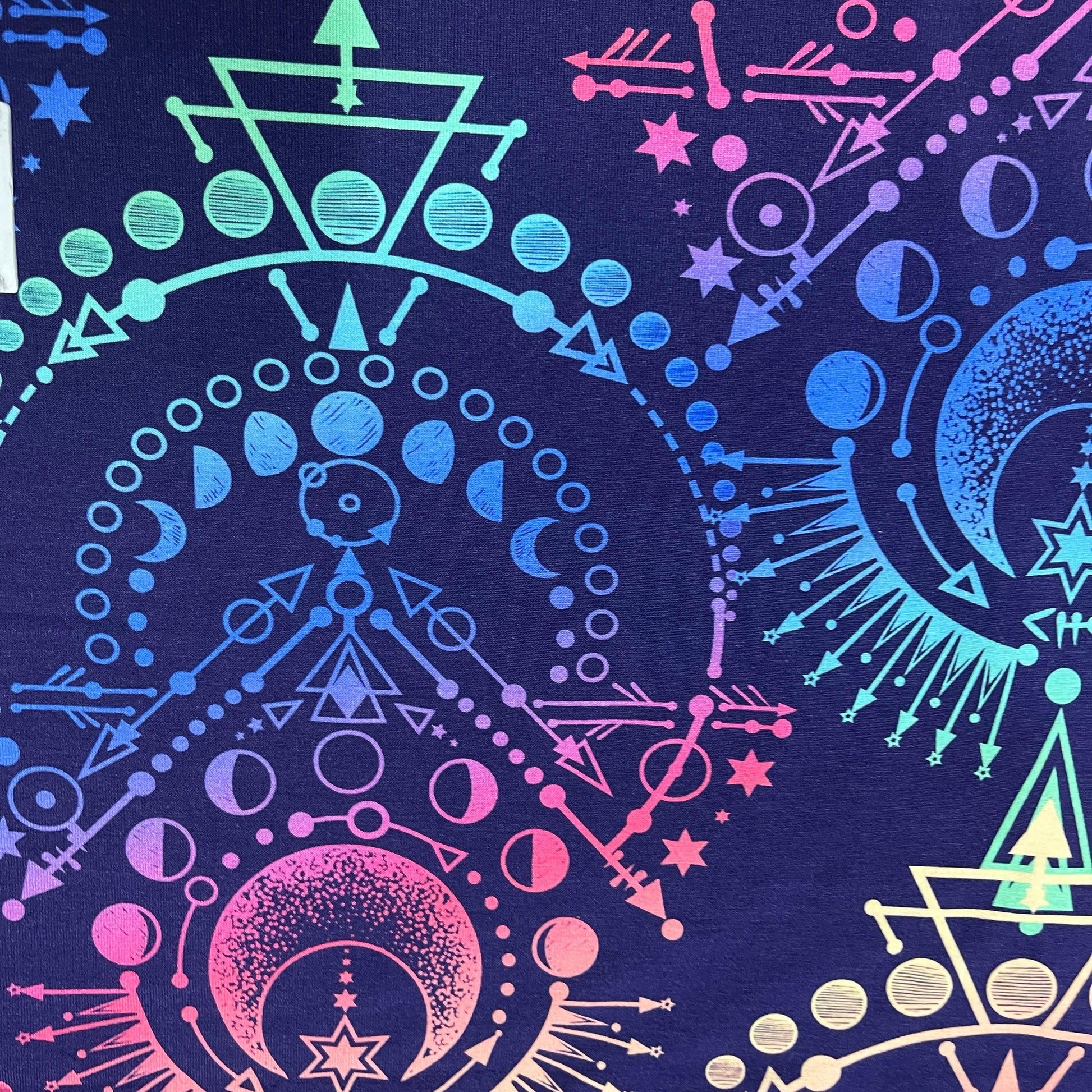 Rainbow Moon Phases on Bamboo/Spandex Jersey Fabric - Nature's Fabrics