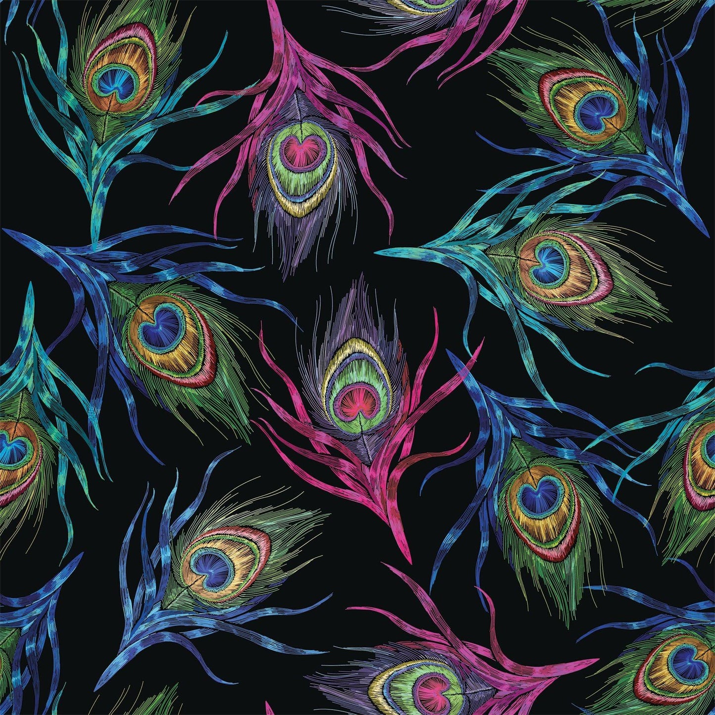 Rainbow Peacock on Bamboo Stretch French Terry Fabric - Nature's Fabrics