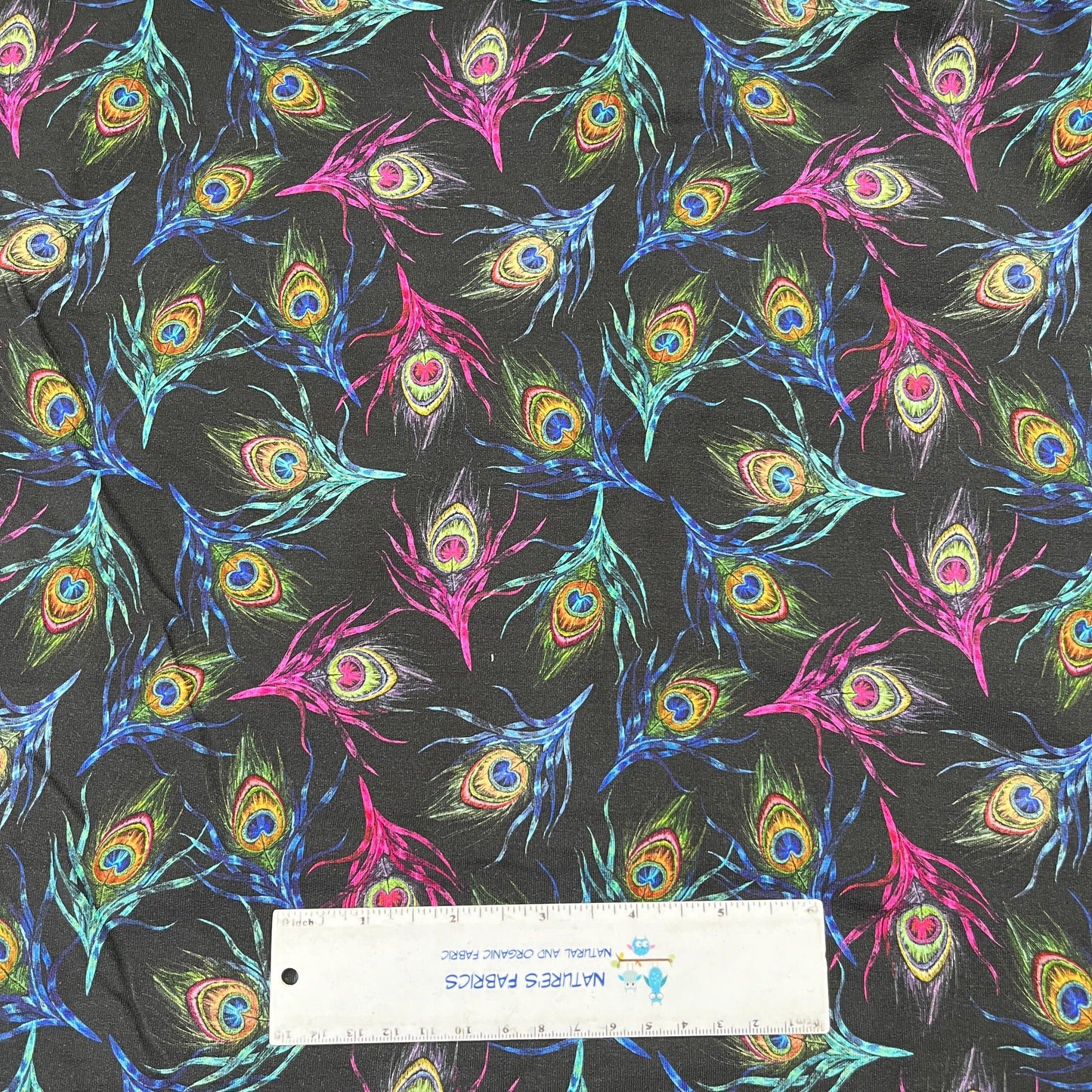 Rainbow Peacock on Bamboo Stretch French Terry Fabric - Nature's Fabrics