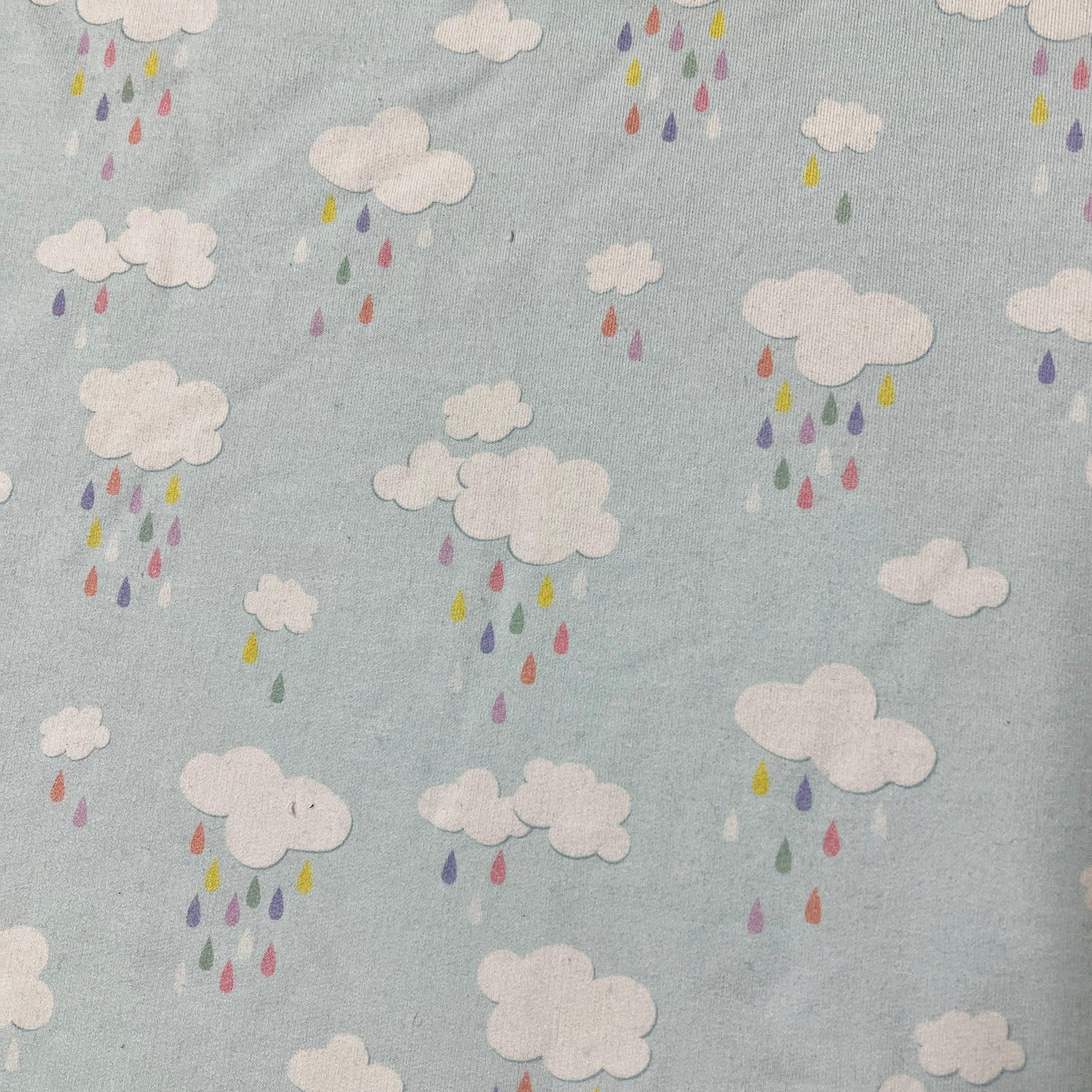 Rainbow Rain on Light Blue Bamboo Stretch French Terry Fabric - Nature's Fabrics