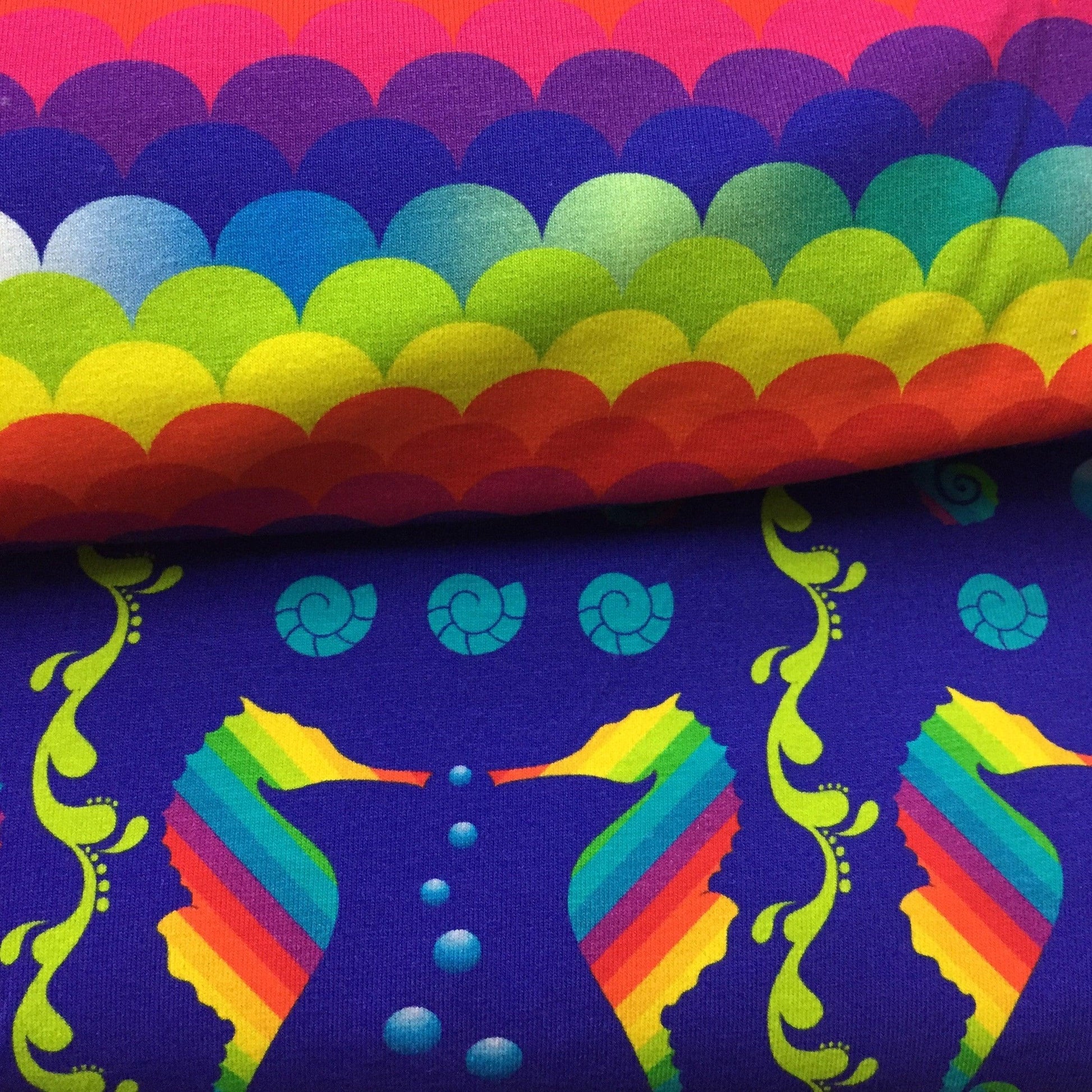 Rainbow Seahorses on Organic Cotton/Spandex Jersey