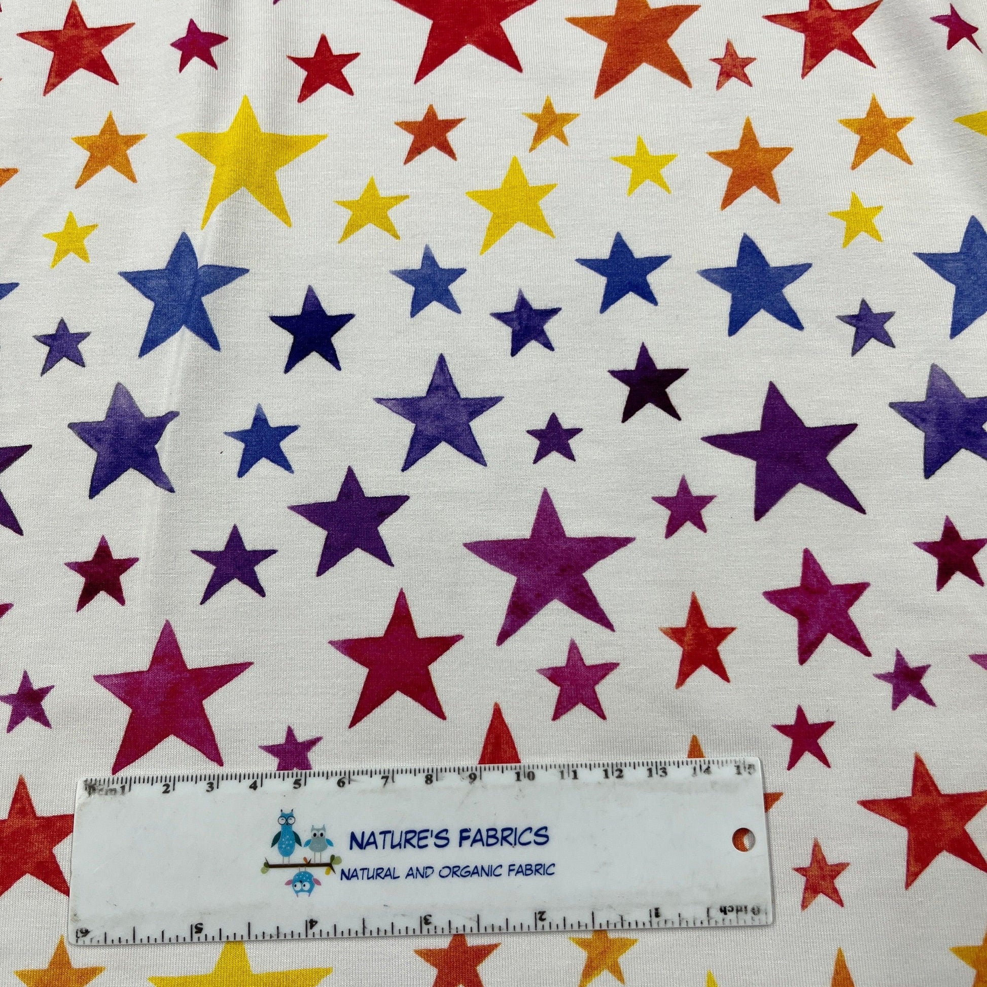 Rainbow Stars on Bamboo/Spandex Jersey Fabric - Nature's Fabrics