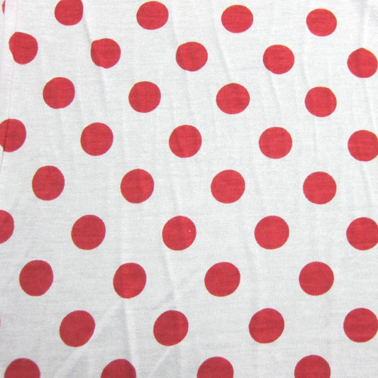 Red 1" Dots on White Cotton/Poly Jersey