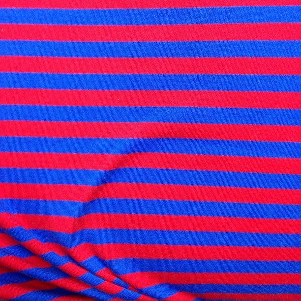 Red and Blue 3/8" Stripes on Cotton/Spandex Jersey