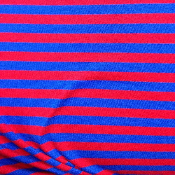 Red and Blue 3/8 Stripes on Cotton/Spandex Jersey Fabric