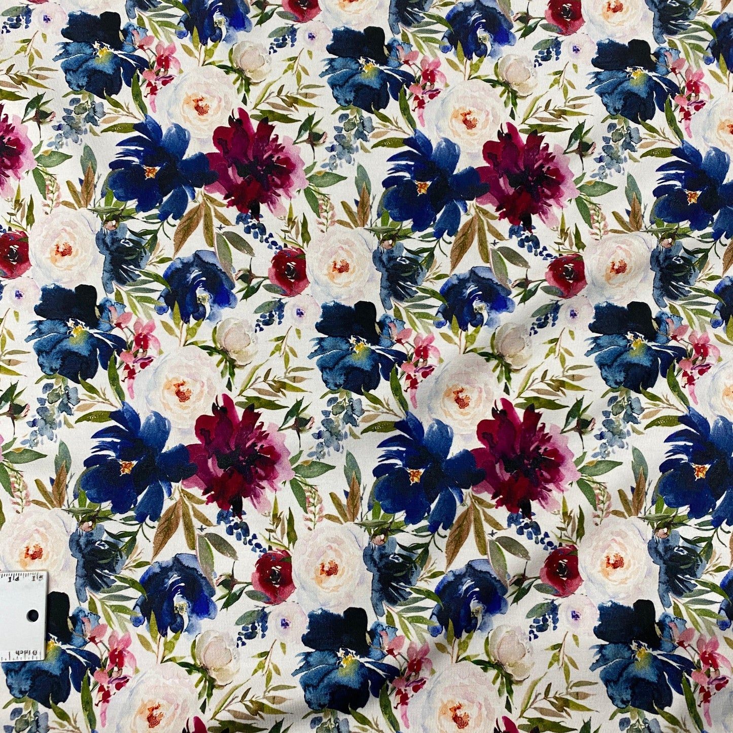 Red and Blue Flowers on Bamboo/Spandex Jersey Fabric - Nature's Fabrics