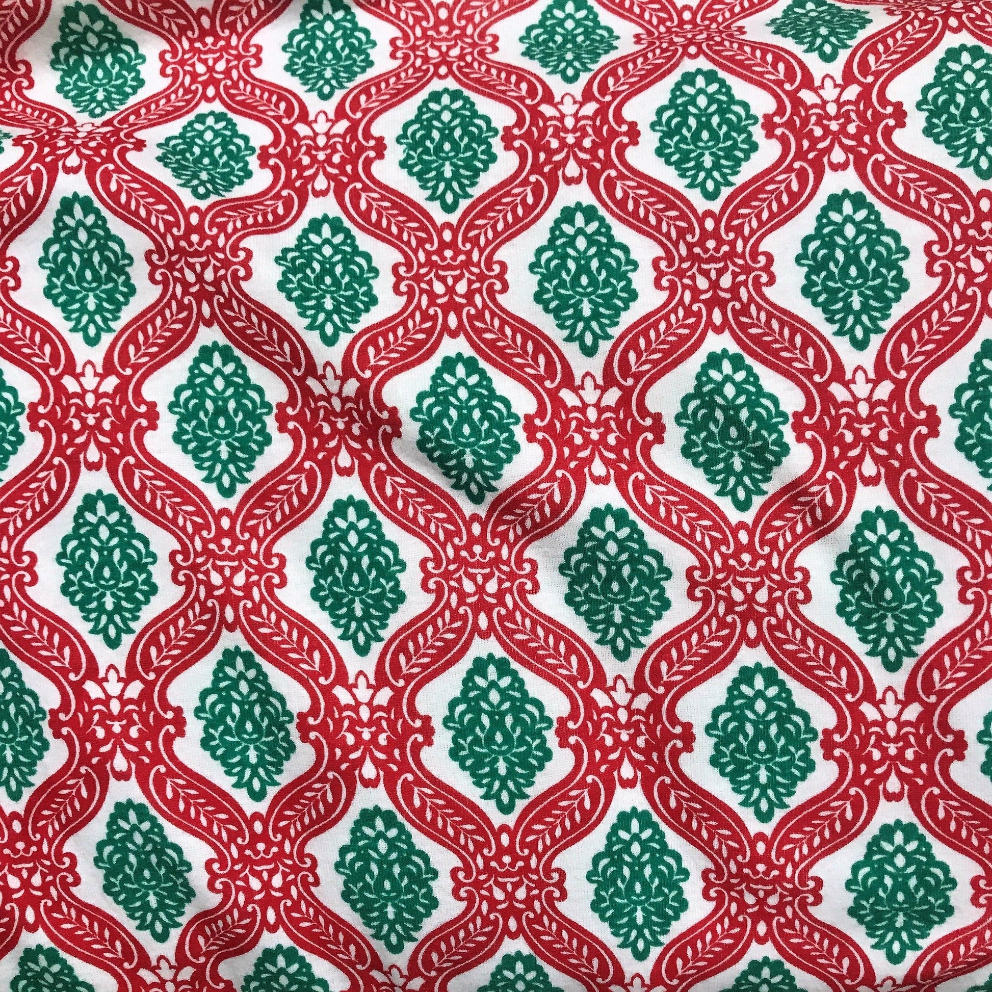 Red and Green Fleur Cotton Rib Fabric - Nature's Fabrics