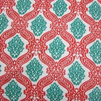 Red and Green Fleur Cotton Rib Fabric - Nature's Fabrics