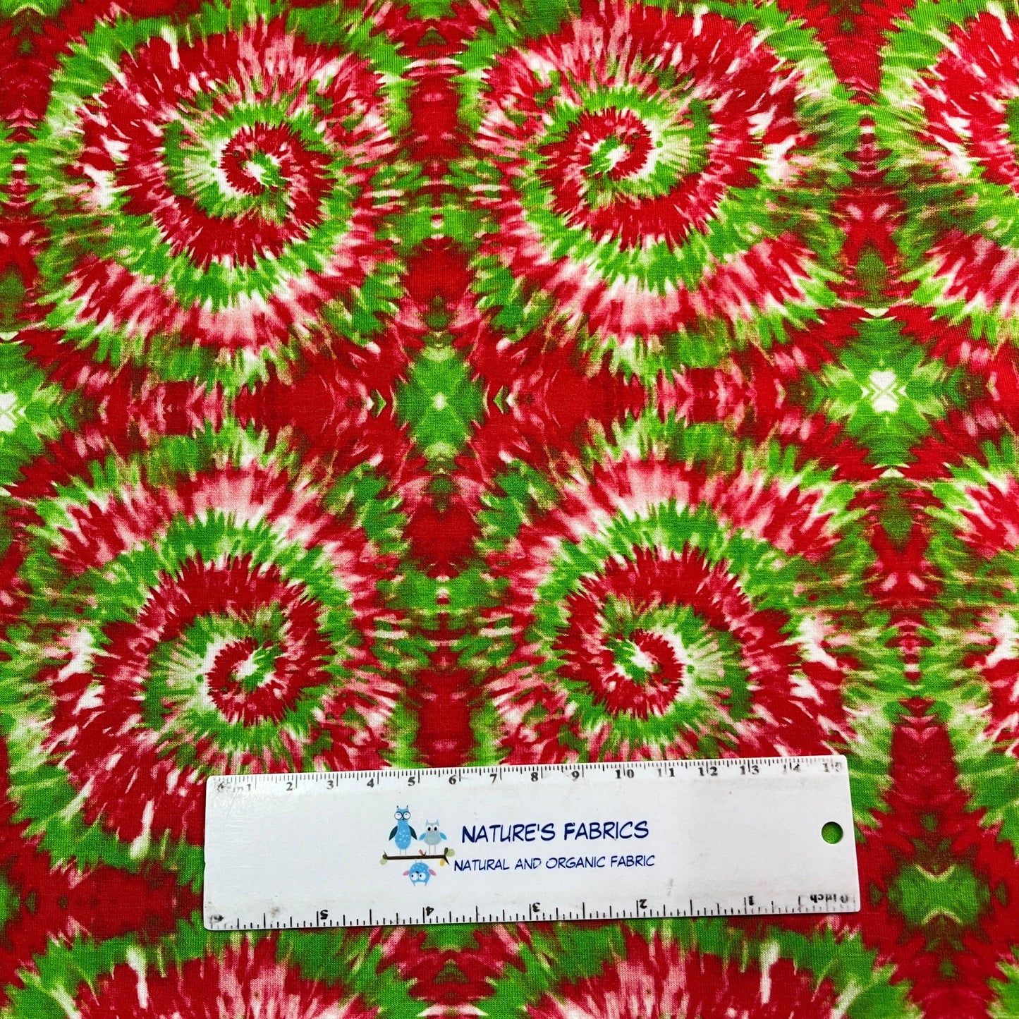Red and Green Tie-Dye on Bamboo/Spandex Jersey Fabric - Nature's Fabrics