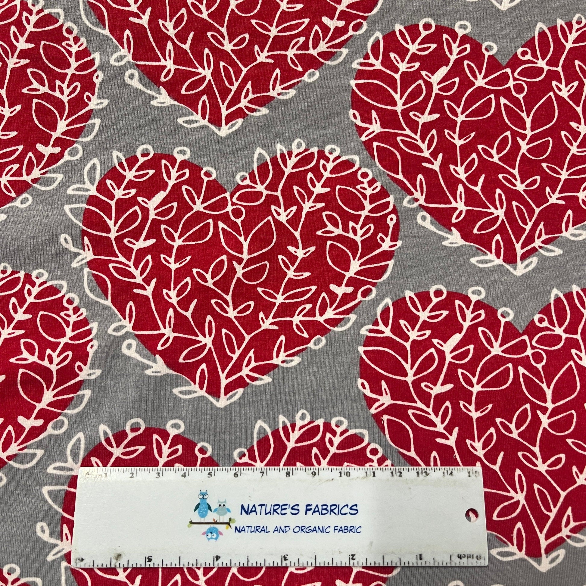 Red Lempi on Gray Organic Cotton/Spandex Jersey Fabric - Nature's Fabrics