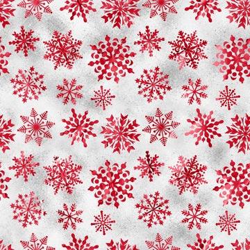 Red Snowflakes on Gray 1 mil PUL Fabric - Made in the USA - Nature's Fabrics